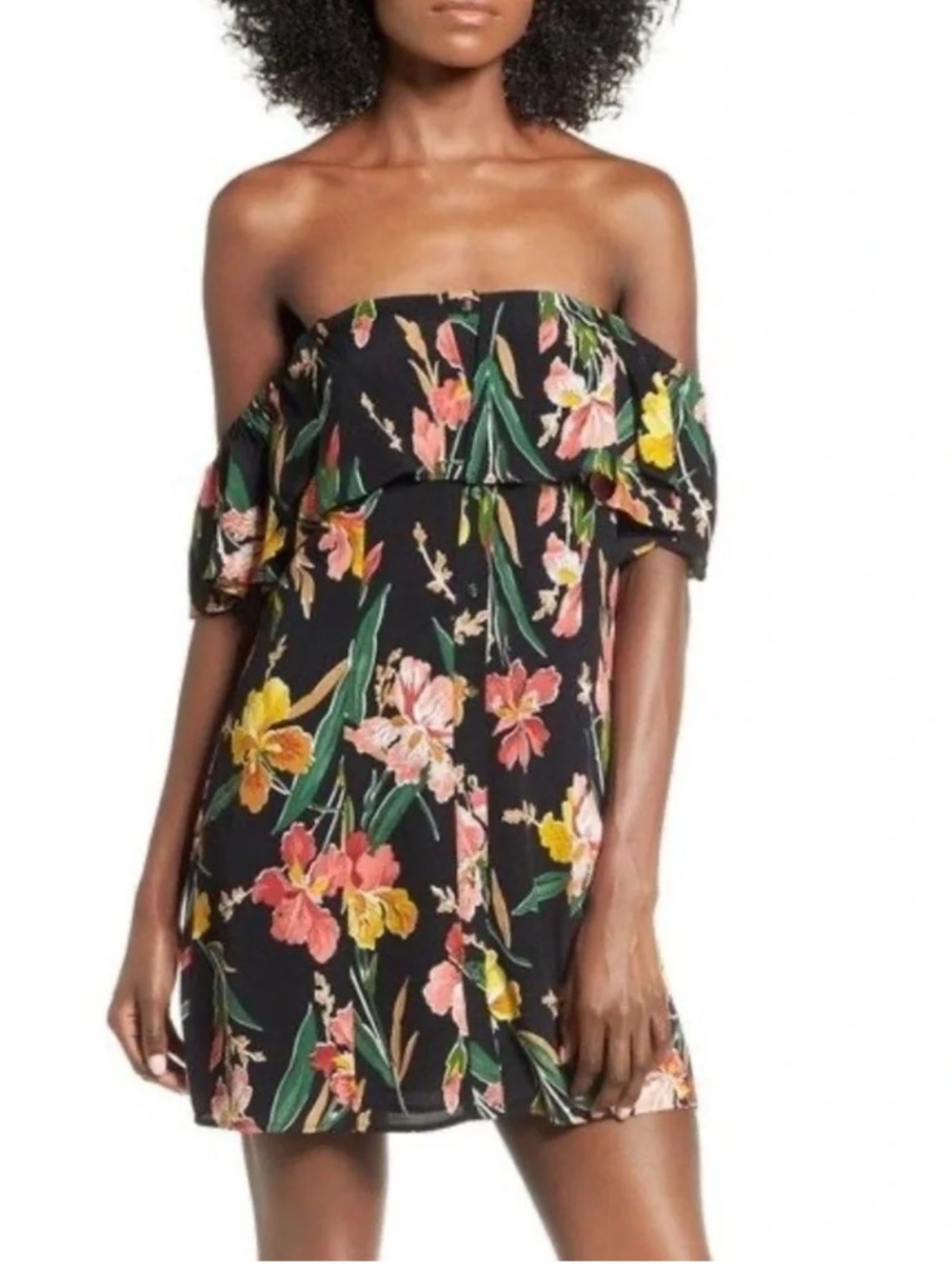 Privacy Please Black Off-Shoulder Floral Mini Dress